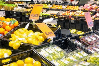 February 2024: Fresh produce department in the supermarket