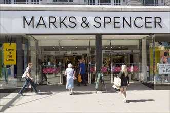 Marks and Spencer shop store entrance in Regent Street, Brunel Centre, Swindon, Wiltshire, England,