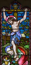 Nineteenth century stained glass window Lavers, Barraud and Westlake 1865 Crucifixion Jesus Christ