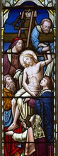 Stained glass window Deposition of Jesus Christ after his death by H. Hughes, 1871 Wilsford church,