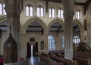 Interior church of Saint Mary, Boxford, Suffolk, England, UK detail of clerestory windows