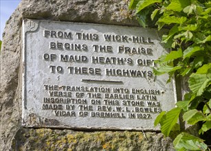 Memorial notice plaque in praise of Maud Heath, Bremhill, near Chippenham, Wiltshire, England, UK