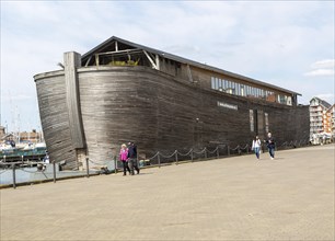 Noah's ark replica floating museum ship Verhalen Ark, Wet Dock, Ipswich, Suffolk, England, UK
