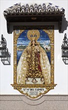 Ceramic tile image on wall of parish church Nuestra Senora del Carmen, Fuengirola, Costa del Sol,