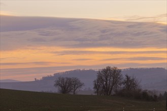Evening light over fields near Possendorf in the Osterzgebirge, Possendorf, Saxony, Germany, Europe