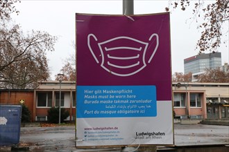 Sign indicating the masked pilgrimage in the city centre of Ludwigshafen (Rhineland-Palatinate)