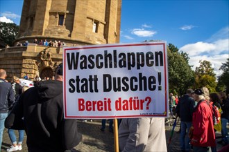 Citizens' protests in Mannheim. The participants held signs protesting against arms deliveries,