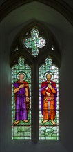 Stained glass window of Saint Peter and Saint Paul, Thorpe Morieux church, Suffolk, England, UK by