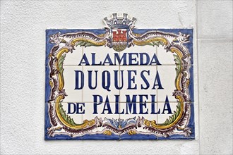 Street sign, Azulejos, Cascais, Lisbon, Portugal, Europe