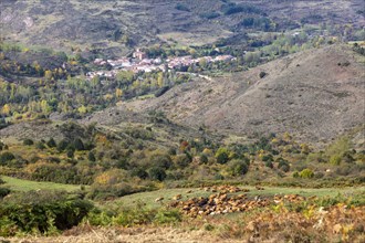 Rural settlement in valley, Fresneda de la Sierra Tiron village in province of Burgos, Castile and