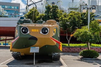 Front view of LVTP-7 amphibious assault vehicle on display at seaside park in Seosan, South Korea,