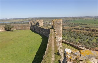 Defensive walls and the ramparts with view over surrounding countryside from the Castle of Terena,