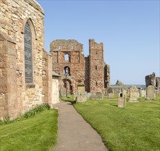 Ruins of Lindisfarne priory Holy Island, Northumberland, England, UK