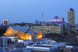 Philharmonie, Sony Center, DB Tower at Potsdamer Platz, Berlin, 26.04.2021
