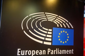 Logo of the European Parliament, taken in Strasbourg, France, Europe
