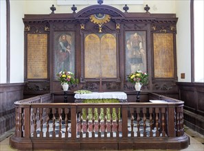 Village parish church Shotley, Suffolk, England, UK altar reredos in sanctuary