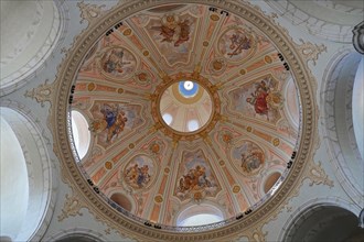 Ceiling painting of the dome, interior view of the Catholic Church of Our Lady, Dresden, Saxony,