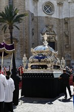 Semana Santa, procession, magnificent coffin, tourists, festivities in Cadiz, Spain, Europe