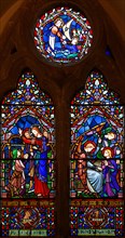 Victorian 19th century stained glass window, church of Bradfield Combust, Suffolk, England, UK c