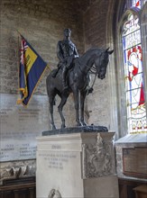 Equestrian statue of Edward Horner by Sir Alfred Munnings (on a base by Lutyens), Mells church,