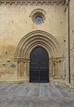 Stone carvings arched doorway, Portada de Los Abuelos, church of San Juan, Laguardia, Alava, Basque