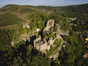Oybin castle and monastery ruins in the Zittau Mountains, Oybin, Saxony, Germany, Europe