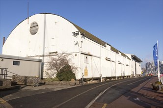 Historic corrugated iron warehouses, Ipswich Wet Dock waterside redevelopment, Ipswich, Suffolk,