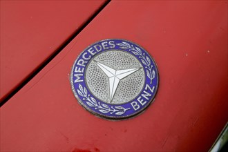 Mercedes-Benz 300SL Coupe gullwing doors red detail logo