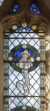 Stained glass window of Prophet Micah in church of Saint Margaret, South Elmham, Suffolk, England,