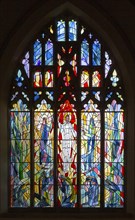 Stained glass window 'The Transfiguration' by Rosemary Rutherford 1973, Boxford church, Suffolk,