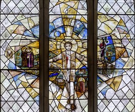 Millennium stained glass window of the Risen Christ by Pippa Blackall, Alpheton church, Suffolk,