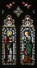 Jesus and Mary Magdalene stained glass window, Claydon church, Suffolk, England, UK c 1867 by