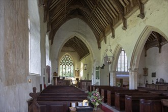 Interior of village parish church of Saint Andrew, Westhall, Suffolk, England, UK