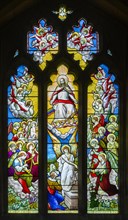Stained glass window Saint John the Baptist Church, Shipton Moyne, Gloucestershire, England, UK