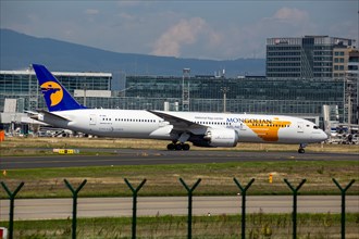 A Mongolian Airlines passenger aircraft at Frankfurt am Main Airport