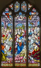 Stained glass window by Alexander Gibbs c 1895, Jesus healing the sick man, Aldringham church,