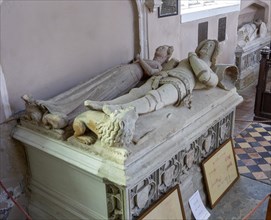 Village parish church Erwarton, Suffolk, England, UK effigies of Sir Bartholomew Bacon d 1391 and