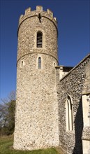 All Saints church round tower, South Elmham All Saints, Suffolk, England, UK