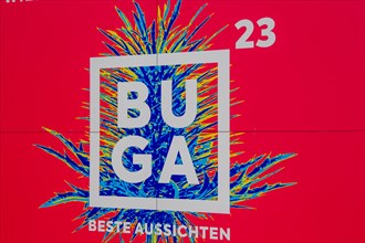 BUGA (Federal Garden Show) Mannheim 2023: BUGA logo in front of the main entrance at Luisenpark