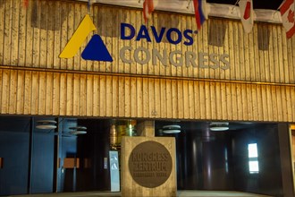 The congress centre in Davos, Switzerland, venue of the annual World Economic Forum (WEF) at night,