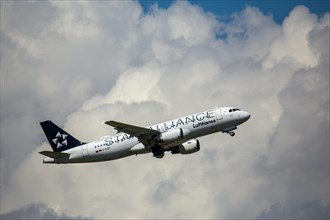 A Lufthansa Star Alliance passenger aircraft takes off from Frankfurt Airport