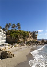 Hotel Balcon de Europa, Playa el Salon sandy beach, Nerja, Andalusia, Spain, Europe