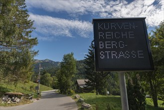 Mountain village Ebnit, municipality Dornbirn, Bregenzerwald, alpine view, traffic sign, winding