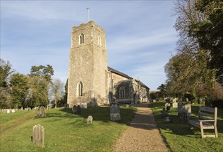 Village parish church and graveyard, Saint John the Baptist, Badingham, Suffolk, England, UK