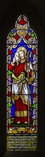 Stained glass window the Good Shepherd church of Saint Mary, Hemington, Somerset, England, UK