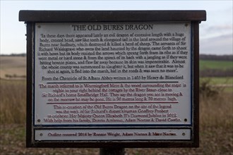 The Old Bures Dragon information panel notice, Bures, Suffolk, England, UK