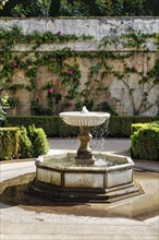 Fountain in historical gardens, arabic, islamic, oriental, Generalife Gardens, Alhambra, Granada,