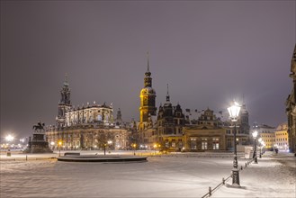 Dresden's Old Town with its historic buildings. Theatre Square with Court Church, Royal Palace,