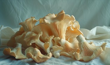 Oyster mushrooms on a white background. Selective focus AI generated