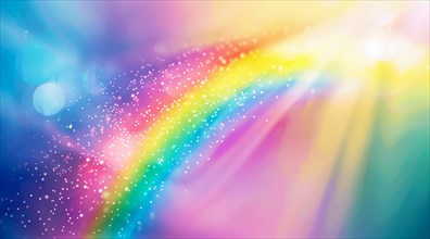 An ethereal abstract of a vibrant rainbow spectrum glowing with soft particles, ai generated, AI
